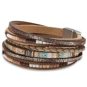 Fesciory Leather Wrap Bracelet Boho Multi-Layer